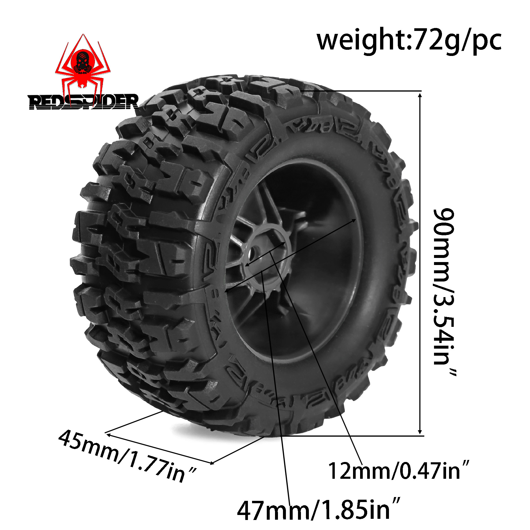 90 mm skidproof rubberen wielb - Rc Truck Monster recensie en prijs